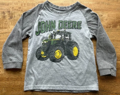John Deere 长袖衬衫 5 码二手状况完好灰色带拖拉机丝印经典! — 第 1/4 张图片
