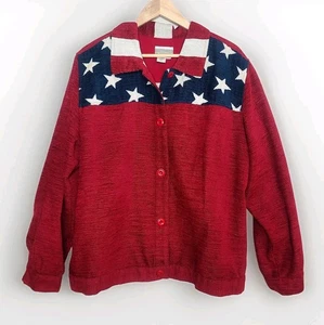 Coldwater Creek American Flag Jacket Size 1X Chenille Stars Stripes USA Made - Picture 1 of 5