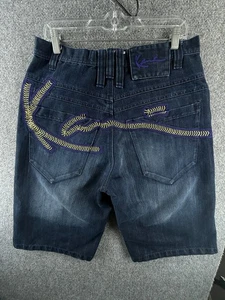 VTG Karl Kani Jean Shorts Jorts Dark Wash Cotton Blend Embroidered ACTL 32X13 - Picture 1 of 13