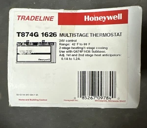 T874G 1626 NEW HONEYWELL MULTISTAGE THERMOSTAT 24V 2 STG HEAT/1 STG ANTICIPATORS - Picture 1 of 12