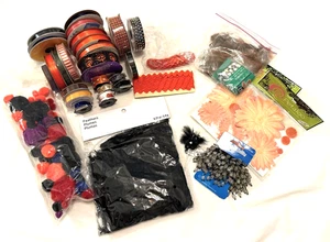 Fall Halloween Thanksgiving Ribbon Sewing Craft Supplies Feathers Beads Lot - Picture 1 of 8