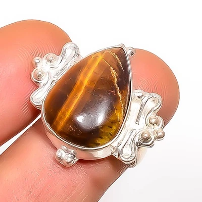 Anillo de joyería enchapado en plata de Sudáfrica ojo de tigre amarillo natural s.7.5 TR8-1550 Foto 1 de 3