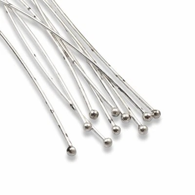 Alfileres de cabeza de bola de plata antiguos de 2" calibre 20, paquete de 20 suministros de joyería premium Foto 1 de 4