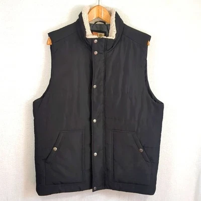 Ruff Hewn Puffer Vest Men's Sherpa Collar Lined Black Size Medium EUC - Image 1 of 4