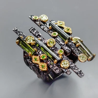 Recommend jewelry Natural Tourmaline Ring 925 Sterling Silver Size 9 /R436871 - Image 1 of 4