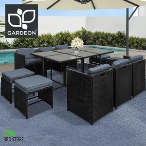 Gardeon 11Pcs Outdoor Furniture Dining Set Table and Chairs Patio Wicker Garden - Picture 1 of 12