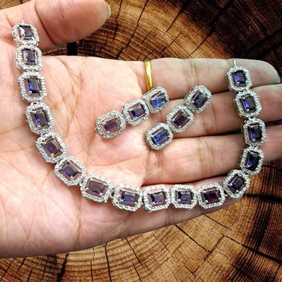 Set da sposa orecchini gioielli etnici AD ZIRCONI placcati argento indiano... - Immagine 1 di 4