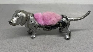 Vintage Dackel Hund Nadelkissen silberfarben Metall Nähen Zimmer Deko Geschenk - Bild 1 von 8