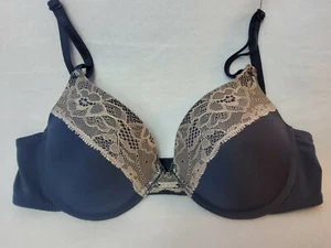 Izod BH dunkelblau, beige Spitzenakzent 36C gepolstert Top gebrauchter Zustand - Bild 1 von 12