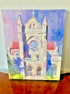 RICHARD WALLICH ORIGINAL ACRYLIC CHURCH CATHEDRAL ART PAINTING UNFRAMED CANVAS - Picture 1 of 1