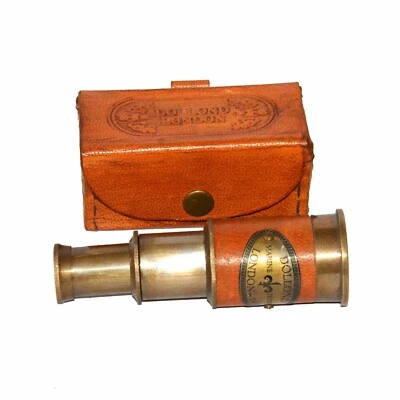 4" telescope with leather box Collectible Antique vintage brass - Image 1 of 4