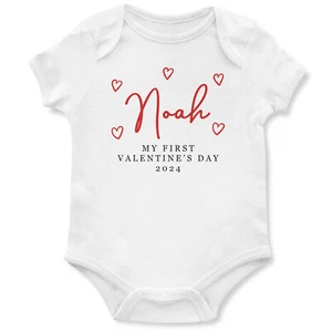 Personalisierter Strampler Mein erster Valentinstag Baby 1. Liebe Herzen Babys Junge... - Bild 1 von 6