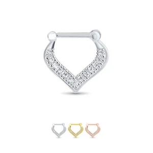 925 Sterling Silver Hinged Septum Clicker Nose Ring Hoop Tear Drop 5/16" 16G - Picture 1 of 4