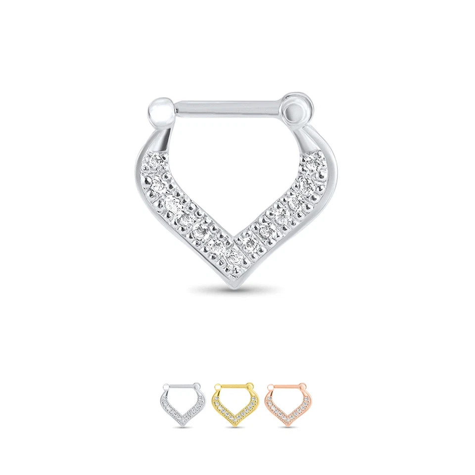 925 Sterling Silver Hinged Septum Clicker Nose Ring Hoop Tear Drop 5/16" 16G - Image 1 of 1