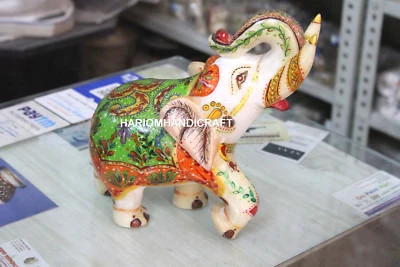 Baúl de elefante de mármol blanco escultura trabajo pintado a mano artes decoración del hogar H5716 Foto 1 de 4