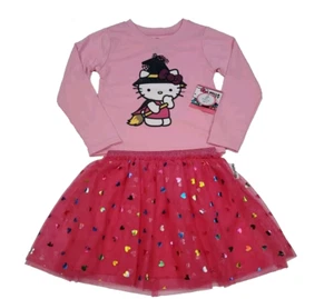 Hello Kitty Halloween Girls Size 5/6 Long Sleeve Witch Shirt & Tutu Skirt Hearts - Picture 1 of 12