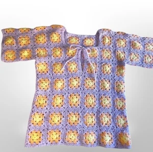 Vtg Granny Sq Pullover Handmade Crochet Sweater Top Lavender Grannycore - Picture 1 of 14