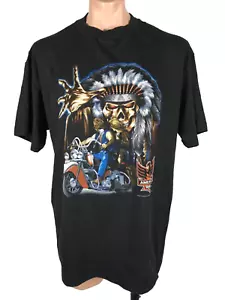 VTG 1992 Skeleton Indian Chief Motorcycle Black XL 3D Emblem Biker Harley NEW - Picture 1 of 7