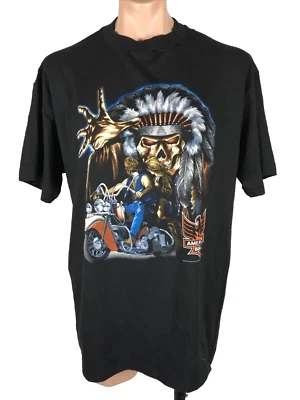 Emblema Motociclista Harley NUEVA DE COLECCIÓN 1992 Skeleton Indian Chief Motocicleta Negra XL 3D Foto 1 de 4