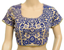Size 38 Vintage Readymade Golden Velvet Embroidered Sari Blouse Designer Choli