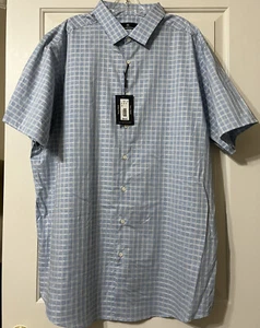 NWT Hart Schaffner Marx 3XT blue beige plaid short sleeve button up shirt mens - Picture 1 of 9