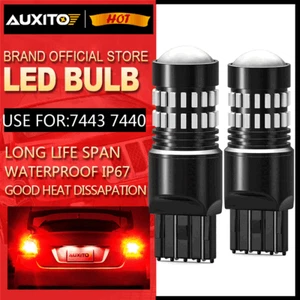 2X 7443 7440 T20 RED Non-Polarity Red Tail Brake Stop High Power LED Light Bulbs - Picture 1 of 11