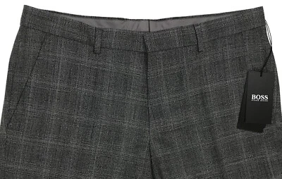 Pantalones de vestir para hombre Hugo Boss gris negro lana a cuadros + 38R 38 (Euro 54) NUEVOS NUEVOS CON ETIQUETAS WoW Foto 1 de 4