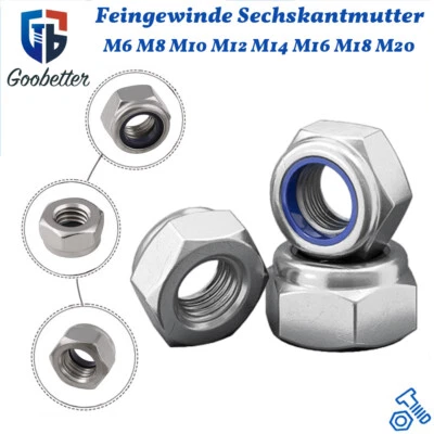 Sechskantmutter Selbstsichernd Edelstahl A2 V2A Feingewinde Stopmutter Sicherung - Bild 1 von 4