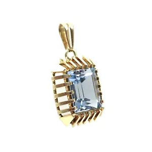 8kt Gold Anhänger hellblauer Spinell Smaragd Schlif 333 Gelbgold Amulett Schmuck - Bild 1 von 10