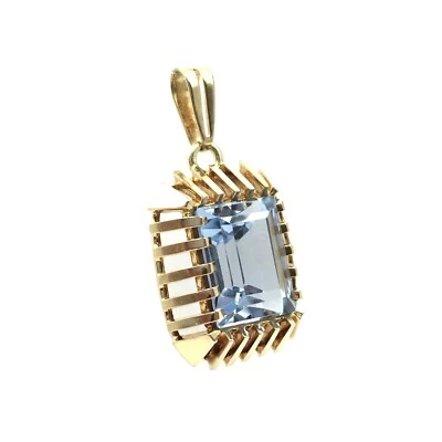 8kt Gold Anhänger hellblauer Spinell Smaragd Schlif 333 Gelbgold Schmuck 3.1cm - Bild 1 von 4