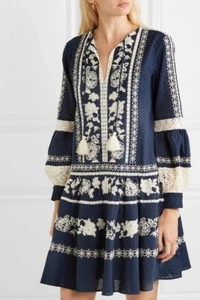 Abito nuovo TORY BURCH boho all'uncinetto ricamato a pois svizzero cotone taglia L - Foto 1 di 9