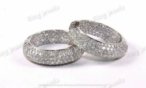 7.60 CT Pave Set Moissanite Huggie Hoop Ladies Earrings Real 925 Sterling Silver - Picture 1 of 5