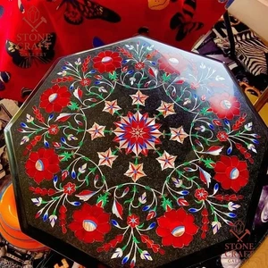 15" Marble Semi Precious Stones Inlay Table Top Handmade Work - Picture 1 of 12