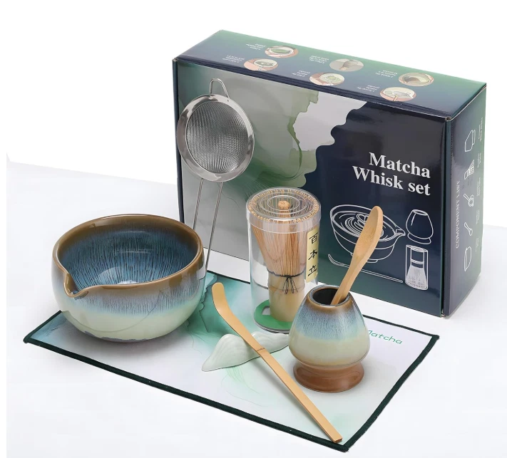 Matcha Whisk Set for Tea Lovers 8Pcs - Ceramic Matcha Tea Set with Bamboo Whisk - Image 1 of 4