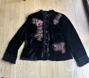 Alberto Makali Medium Crushed Velvet Jacket Embroidered Sequin Rose Flowers Exce - Picture 1 of 8