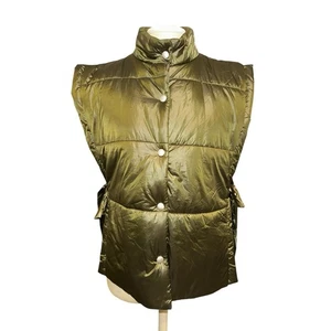 Anthropologie Pilcro Puffer Vest OS Green Open Tie Sides Sleeveless Packable - Picture 1 of 5