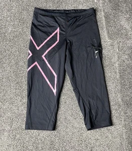 2XU Mid Rise Compression Tights Womens Large Black Pink 3/4 Pants Ladies - Picture 1 of 14