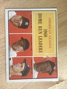 Original 1961 HOME RUN LEADERS Topps Baseballkarte Nr. 44 MICKEY MANTEL Maris AL - Bild 1 von 2