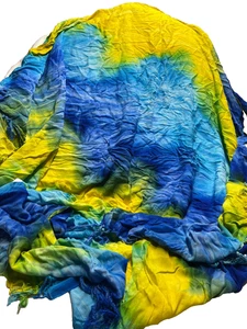 Large Blue and Yellow Tie Dye Scarf- 62" x 46" - Picture 1 of 3