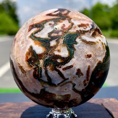 258G Natural Rojo Agua Hierba Ágata Bola Cuarzo Cristal Bola Curación Foto 1 de 4