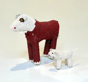 Zuni Pueblo Beaded Cow and Calf - Picture 1 of 2