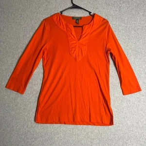 Lauren Ralph Lauren Women's Petite Orange 3/4 Sleeve Top V-Neck Knit Shirt - Bild 1 von 6