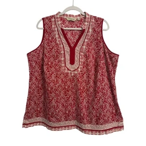 St John’s Bay Womens Plus 1X Boho Festival Red Floral Y Neck Sleeveless Tank Top - Picture 1 of 7