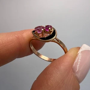 Vintage Retro Rotgold 583 14K Damen Ring Rubin Stein Emaille Größe 7 von 1981 - Bild 1 von 8