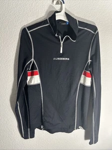 J. Lindeberg Men's Stripe Mid-Layer Size Large 1/4 Zip Pull Over Black - Picture 1 of 8