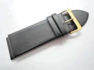 Black 30 mm Genuine Leather Watch Strap Gold Buckle 30mm Lug Calf Grain - Picture 1 of 4