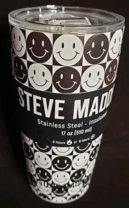 Steve Madden Happy Face bianco e nero 17 once Bicchiere per bevande in acciaio inox - Foto 1 di 6