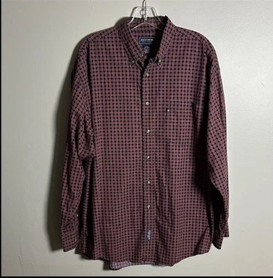 Camisa abotonada vintage cabeza de pato 100 % algodón franela para hombre L roja azul a cuadros Foto 1 de 4