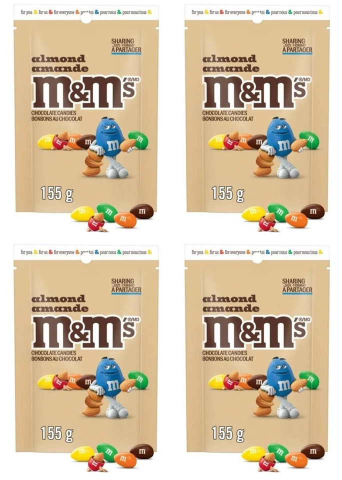 M&M'S, caramelos de chocolate con leche de almendras, bolsa para compartir, 155 g (paquete de 4) Foto 1 de 3