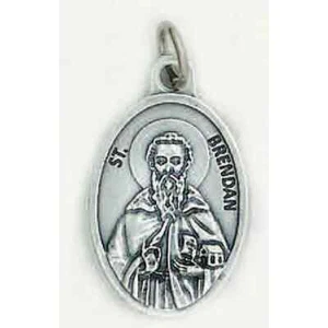 Saint St. Brendan / Pray for Us - Die Cast Silver Tone Oxidized 1 inch Medal - Picture 1 of 4